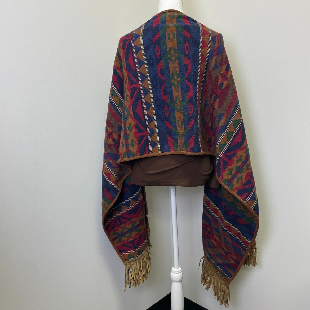 VTG JH Collectibles Southwestern Knit Shawl Wrap Scarf Fringe Trim Geometric - Picture 7 of 14